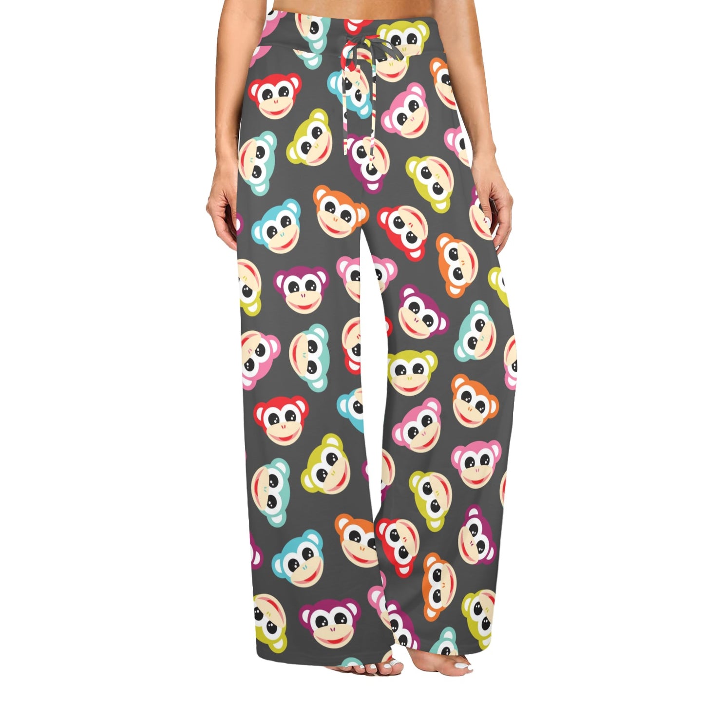 Monkey Head Design Themed Print Women's Wide Leg Lounge Pants