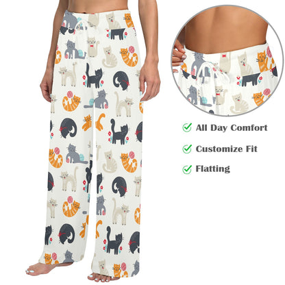 Kitten Design Print Pattern JJ0358 Women's Wide Leg Lounge Pants