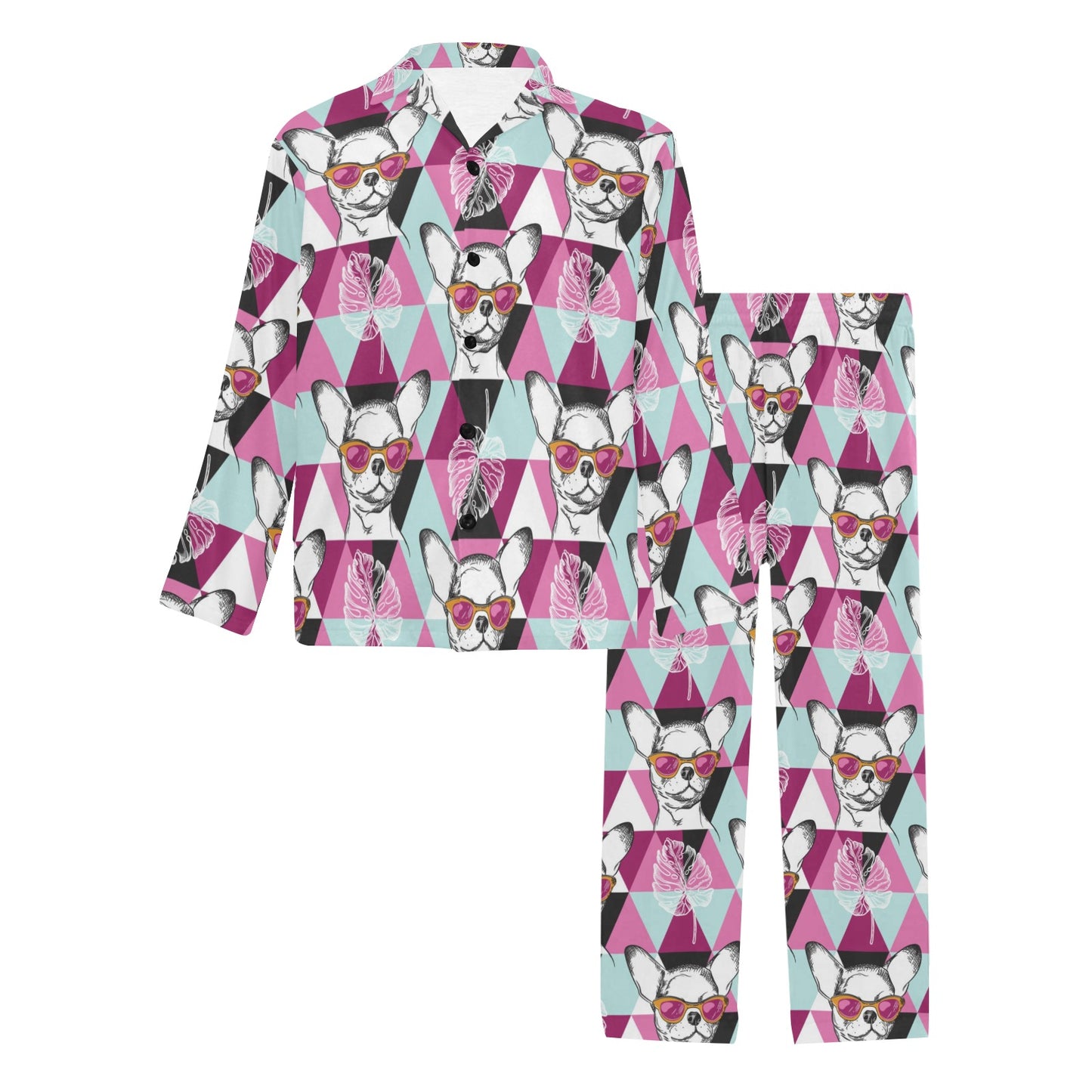 Chihuahua Cute Triangle Pattern Men's Long Pajama Set