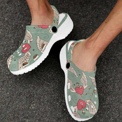 Angel Wings Heart Design Themed Print Unisex Clogs Shoes