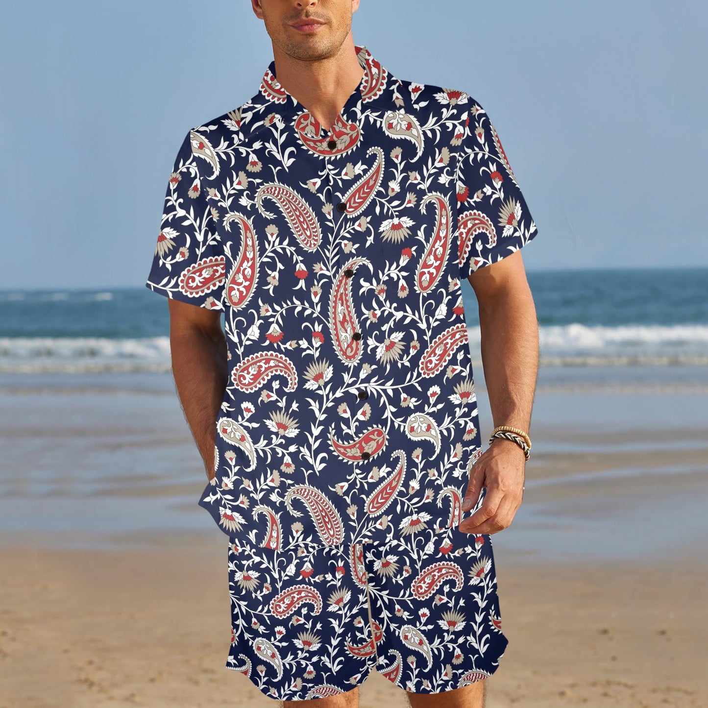 Paisley Pattern Print Design A05 Men's Beach Shirt and Shorts Set