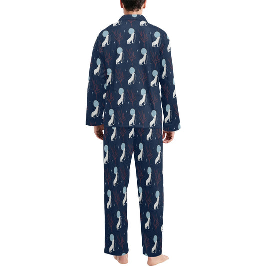 Wolf Moon Print Design LKS304 Men's Long Pajama Set