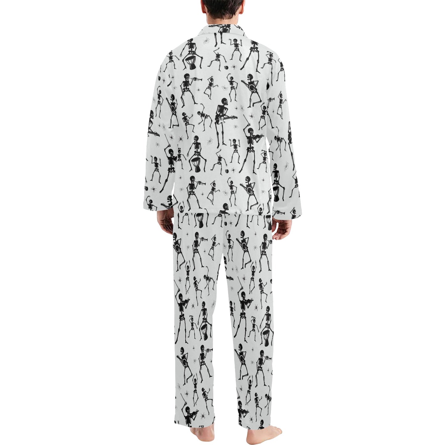 Skeleton Music Player Print Design LKS303 Men's Long Pajama Set