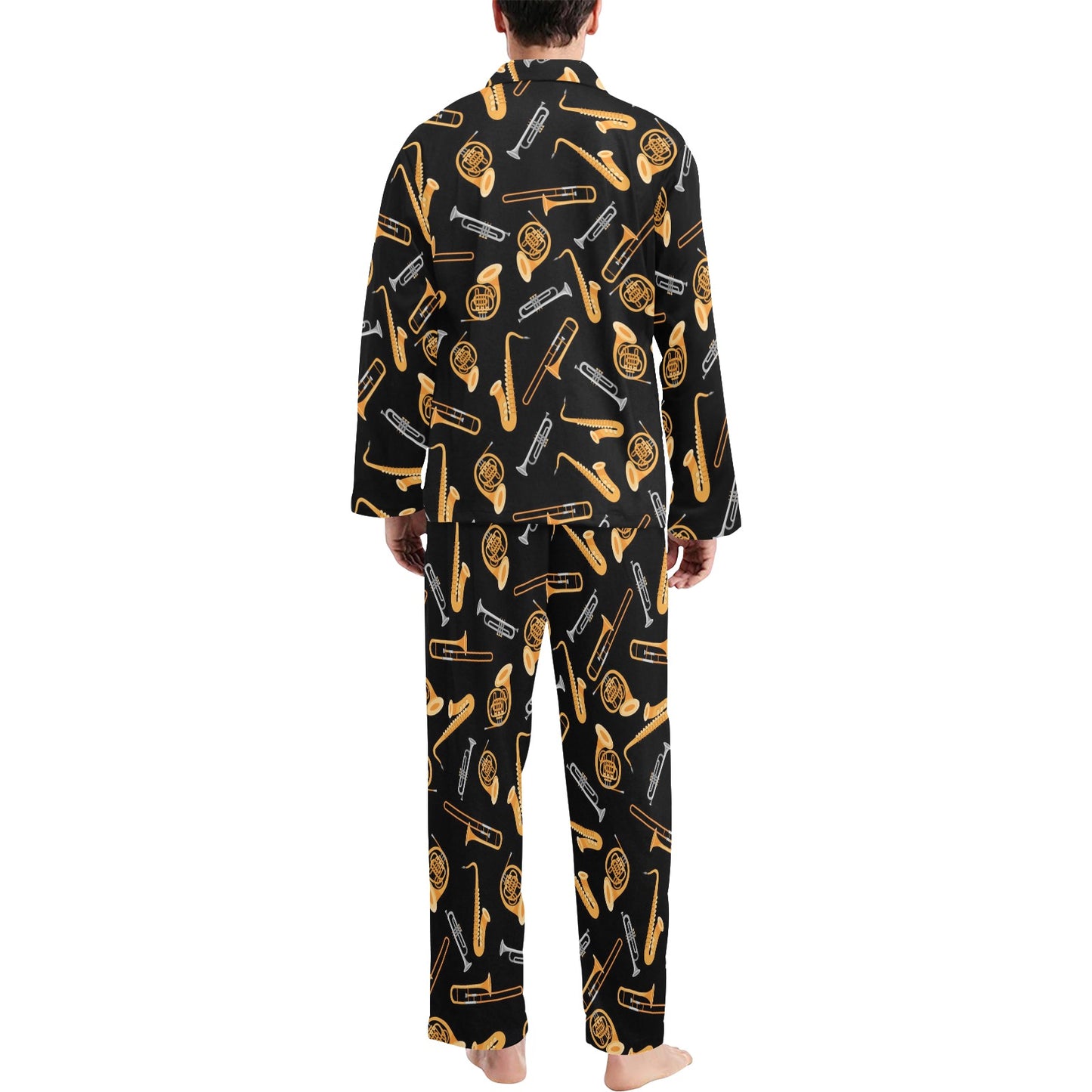 Saxophone Print Design LKS403 Men's Long Pajama Set