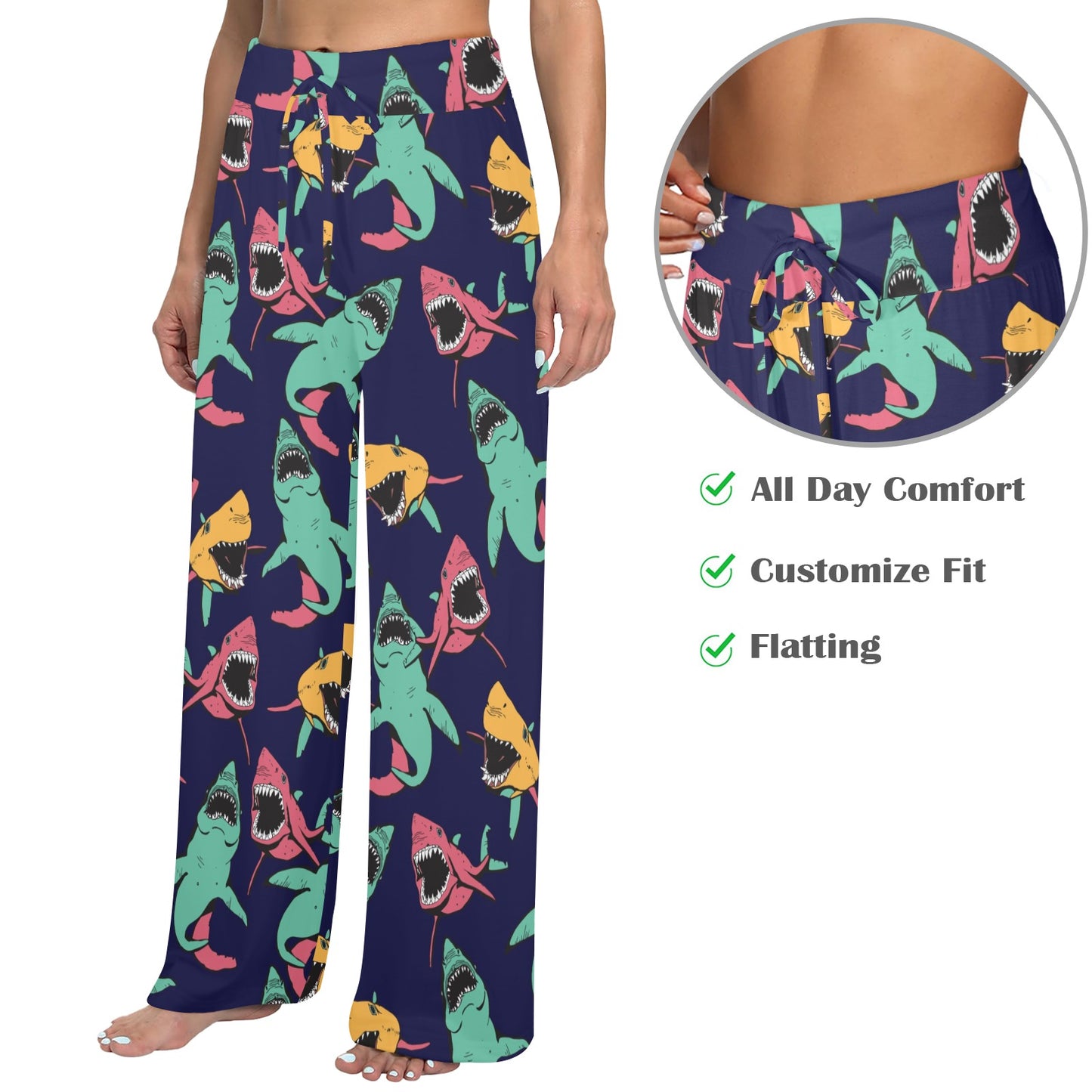Shark Bite Pattern Women's Wide Leg Lounge Pants