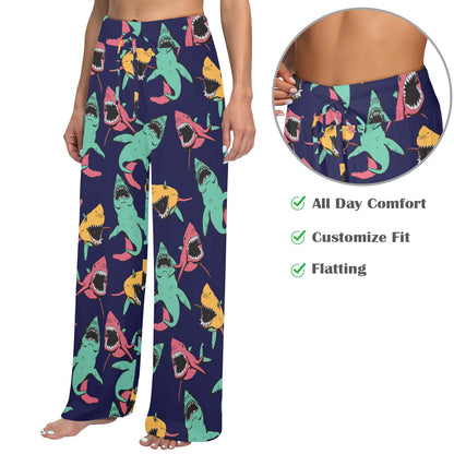 Shark Bite Pattern Women's Wide Leg Lounge Pants
