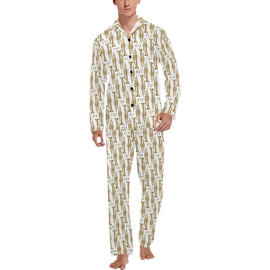 Trumpet with Music Note Print Men's Long Pajama Set