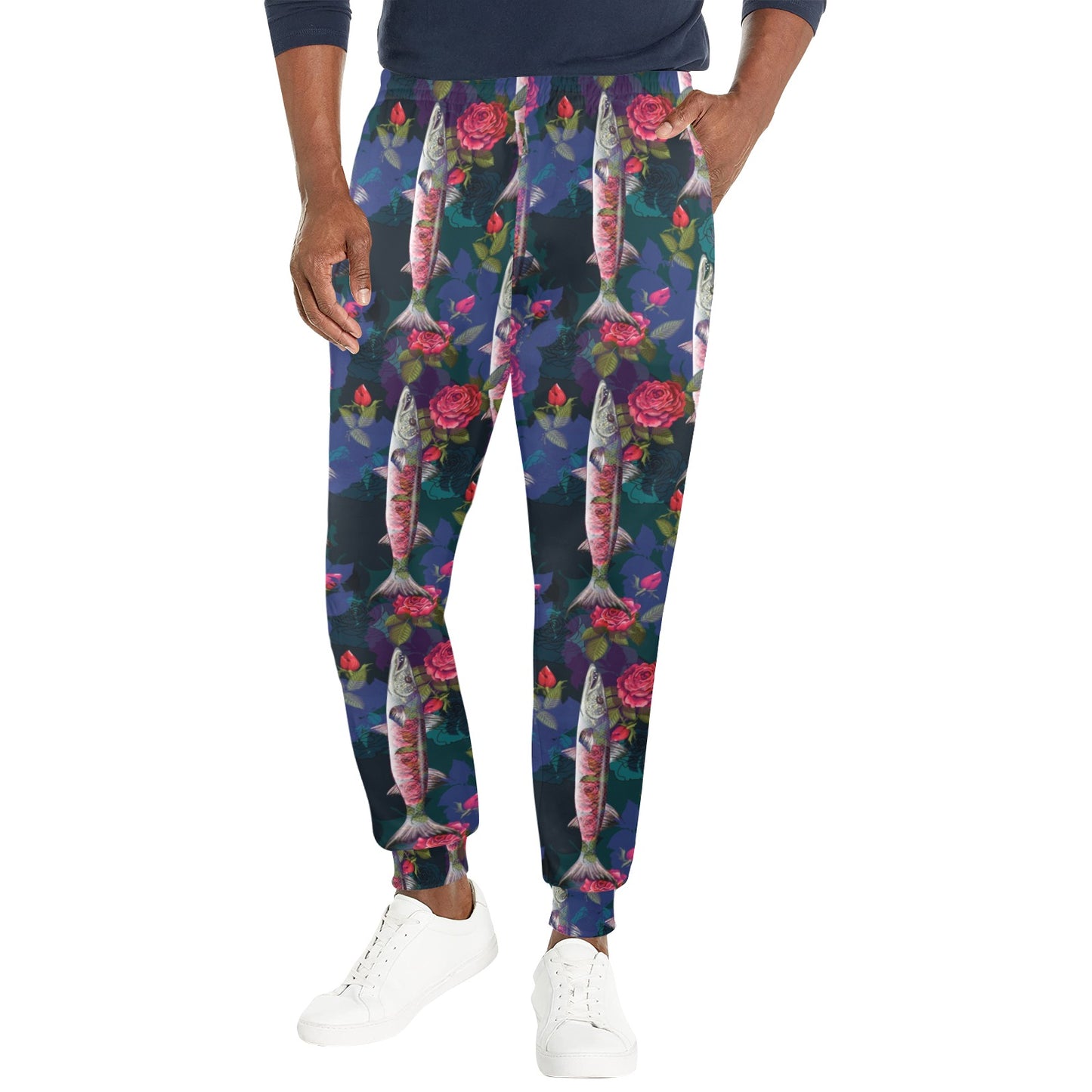 Barracuda with Folwer Pattern Print Design 01 Men's Casual Track Pants