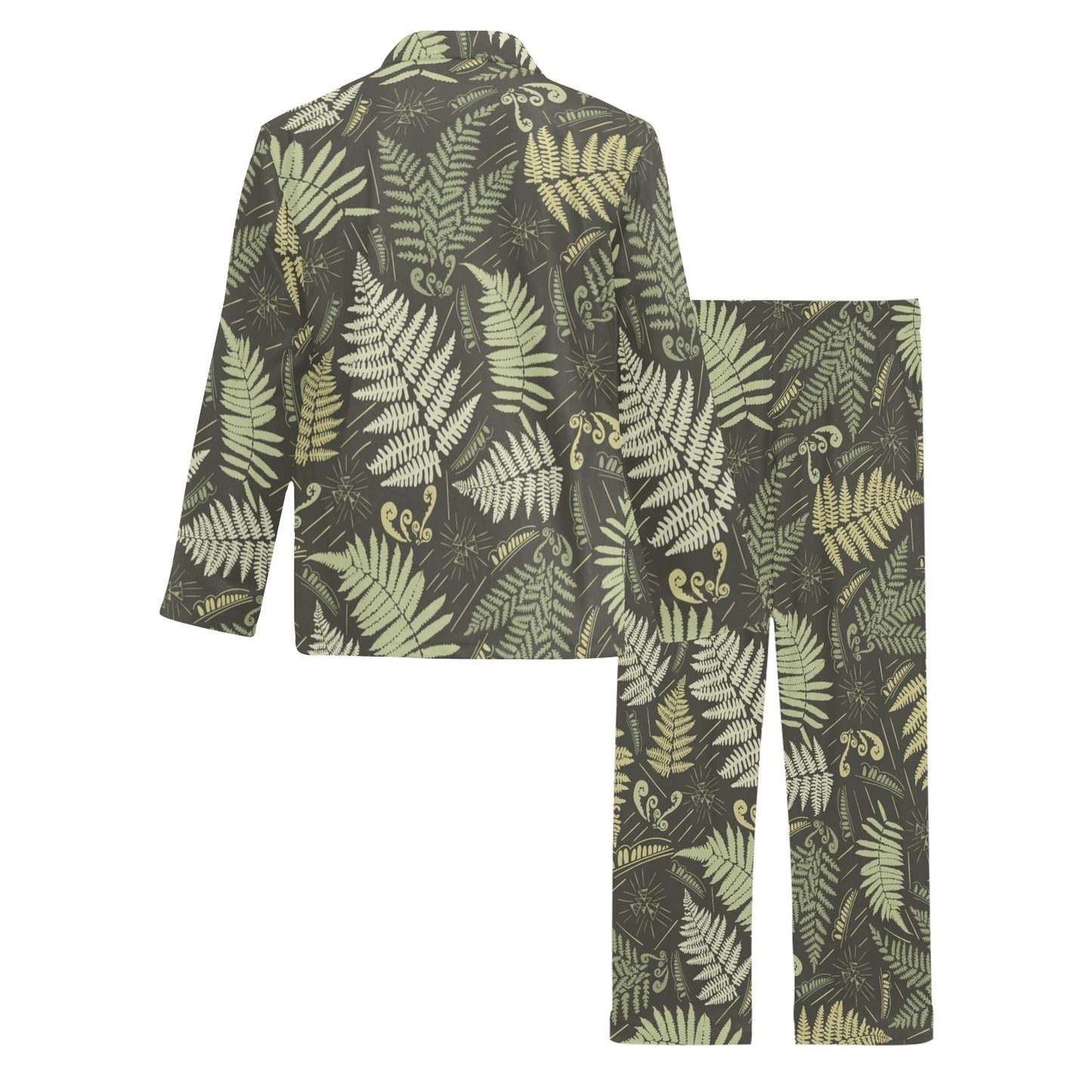 Fern Leave Green Print Pattern Men's Long Pajama Set