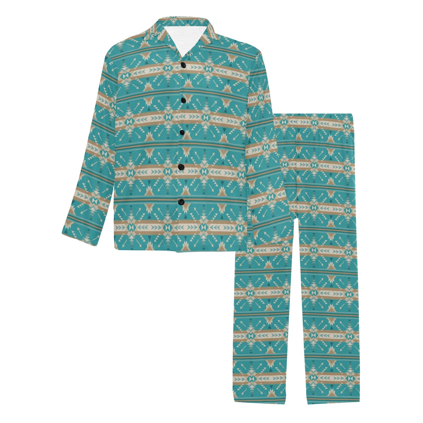 Southwest Native Design Themed Print Men's Long Pajama Set