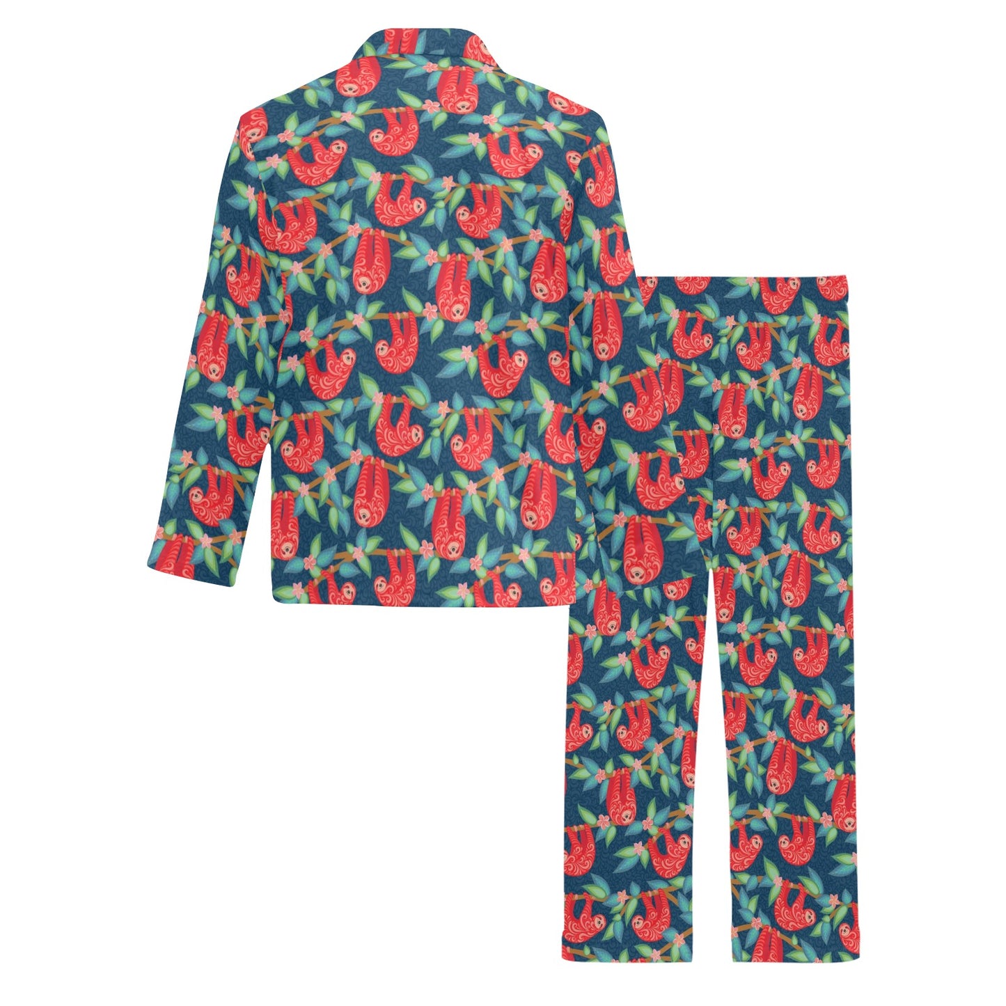 Sloth Red Design Themed Print Men's Long Pajama Set