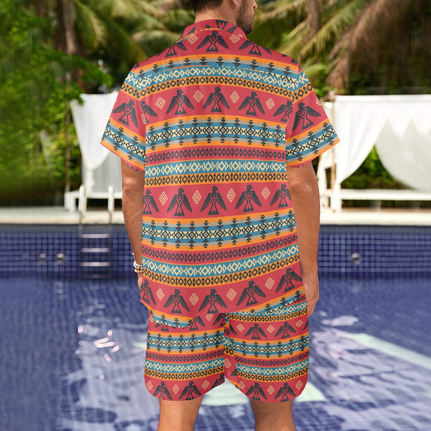 Eagles Native American Design Men's Beach Shirt and Shorts Set