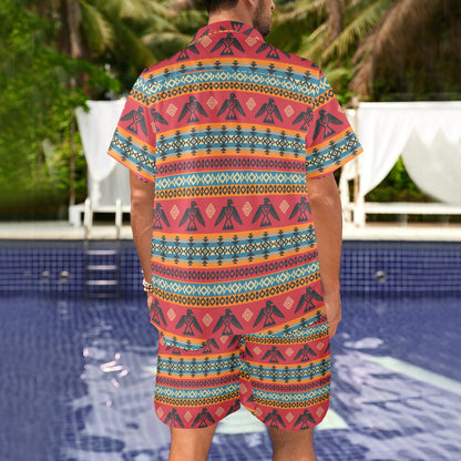 Eagles Native American Design Men's Beach Shirt and Shorts Set