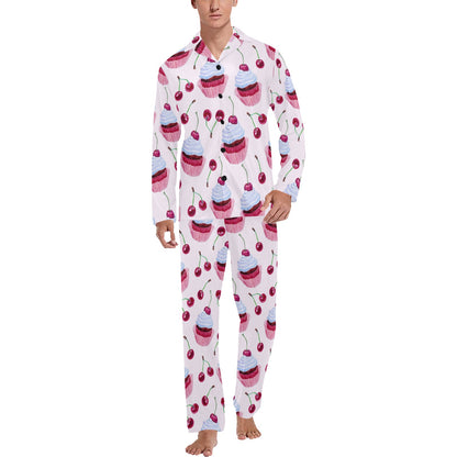 Cherry Cupcake Pink Pattern Men's Long Pajama Set