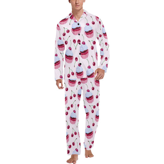 Cherry Cupcake Pink Pattern Men's Long Pajama Set