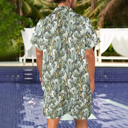 Koala Pattern Design Print Men's Beach Shirt and Shorts Set