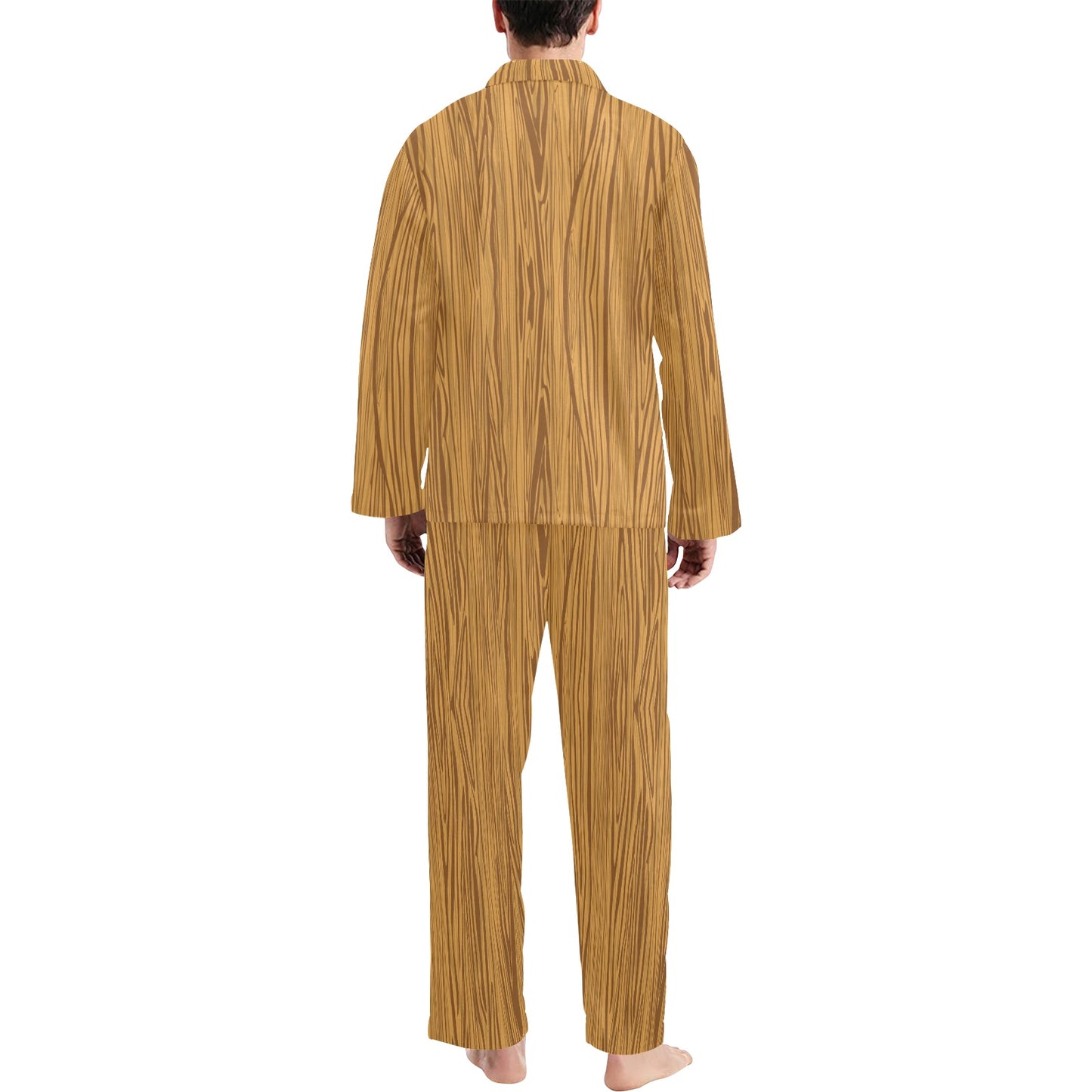 Wood Texture Print Design LKS301 Men's Long Pajama Set