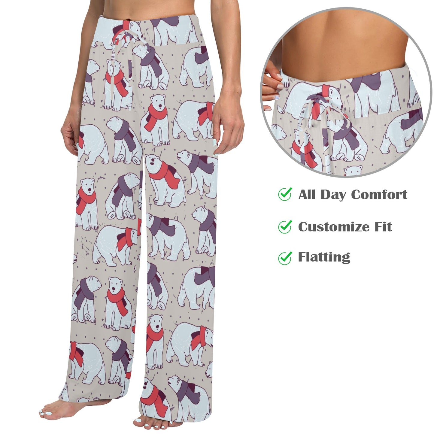 Polar Bear Pattern Print Design PB04 Women's Wide Leg Lounge Pants