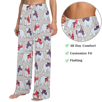 Polar Bear Pattern Print Design PB04 Women's Wide Leg Lounge Pants