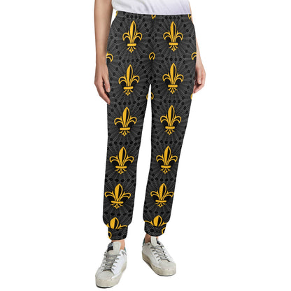 Fleur De Lis Gold Pattern Print Design 01 Women's Casual Track Pants