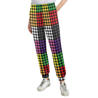 Houndstooth Colorful Pattern Print Design 01 Women's Casual Track Pants