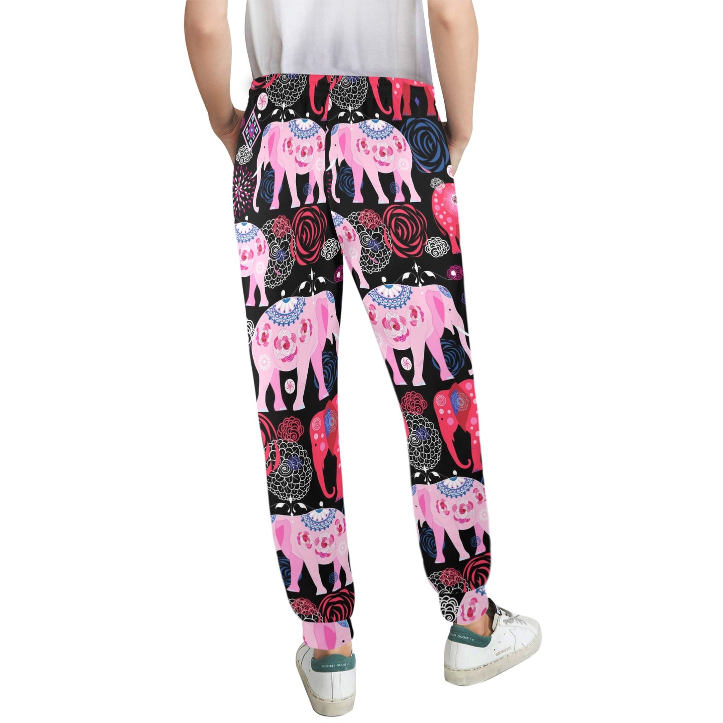 Pink Elephant Pattern Women's Casual Track Pants