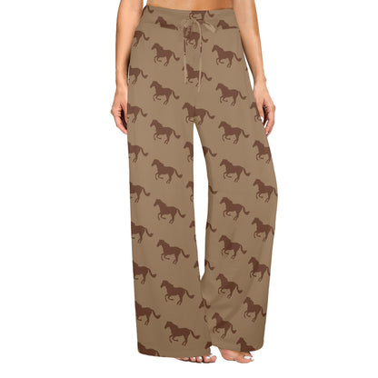 Horse Brown Print Design LKS307 Women's Wide Leg Lounge Pants