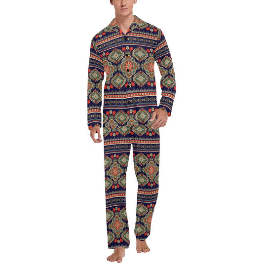 Ethnic Geometric Print Pattern Men's Long Pajama Set