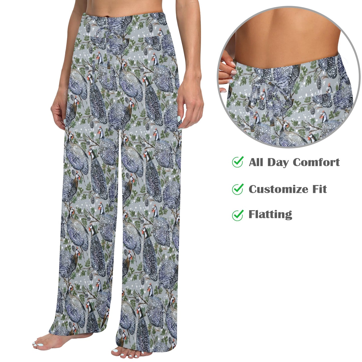 Guinea Fowl Print Design LKS402 Women's Wide Leg Lounge Pants