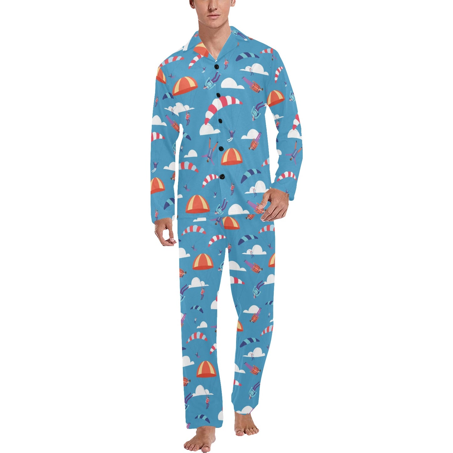 Skydiver Print Design LKS306 Men's Long Pajama Set