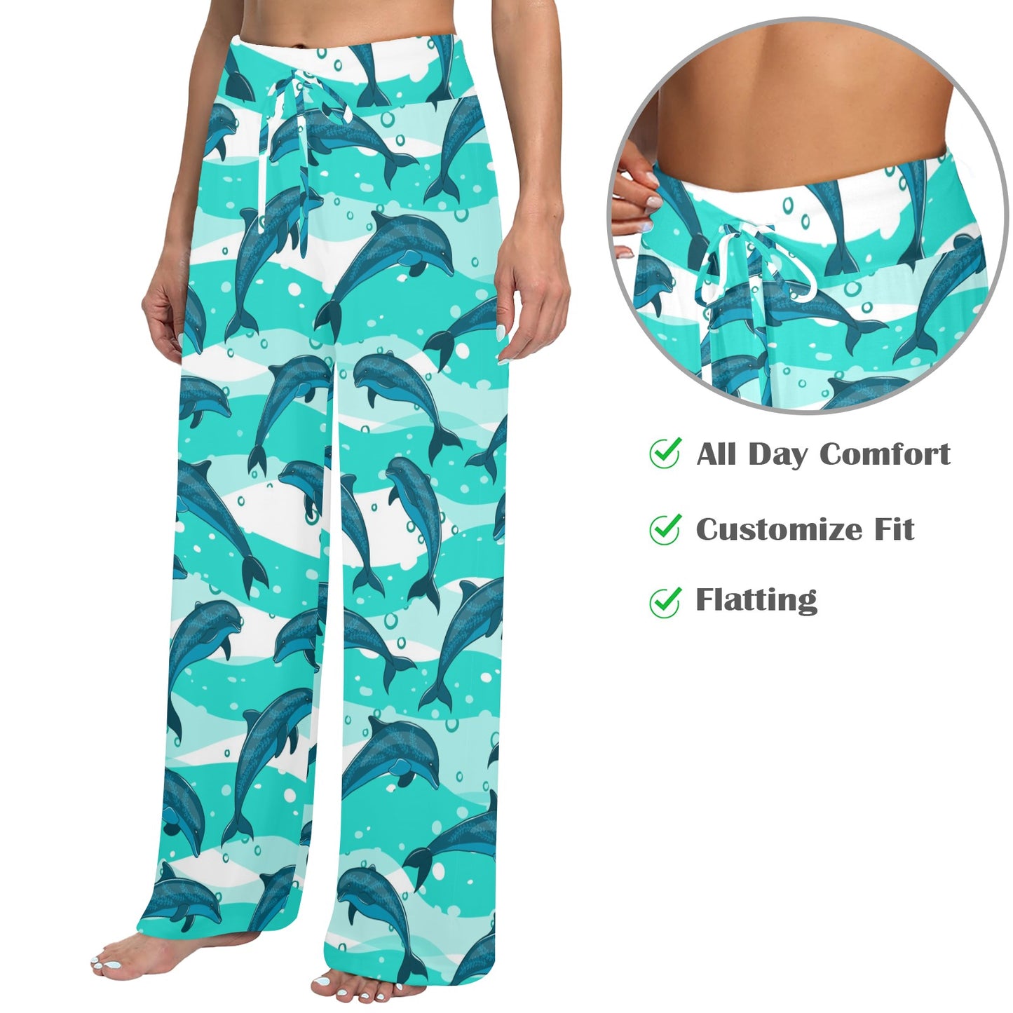 Dolphin Design Print Pattern Women's Wide Leg Lounge Pants
