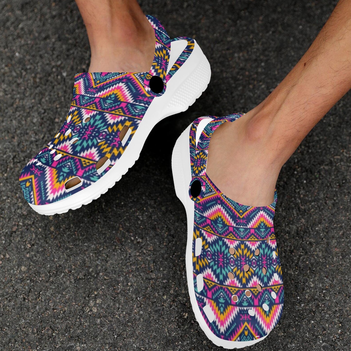 Indian Navajo Pink Themed Design Print Unisex Clogs Shoes