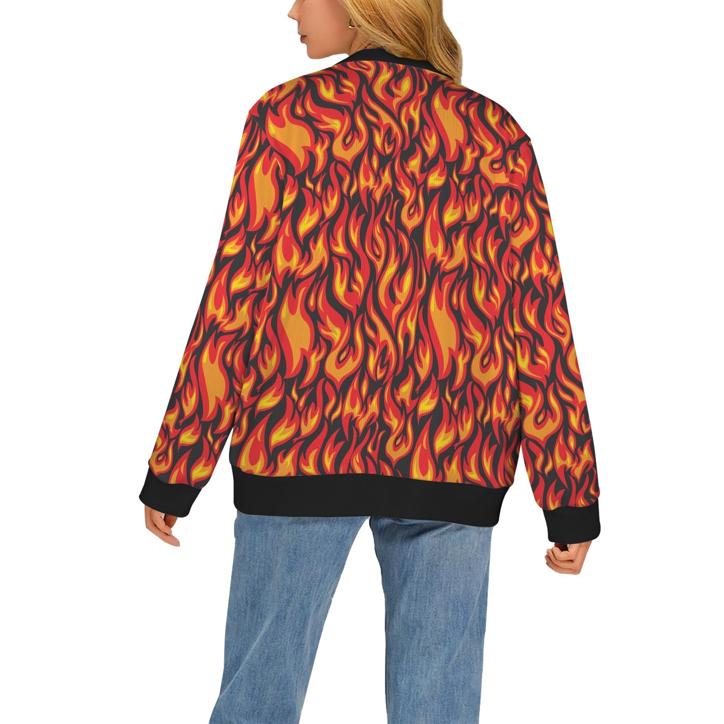 Flame Fire Print Pattern Women's Cardigan