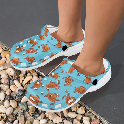 Brow Sea Turtle Print Pattern Unisex Clogs Shoes