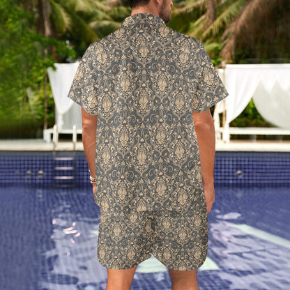 Damask Elegant Luxury Print Pattern Men's Beach Shirt and Shorts Set