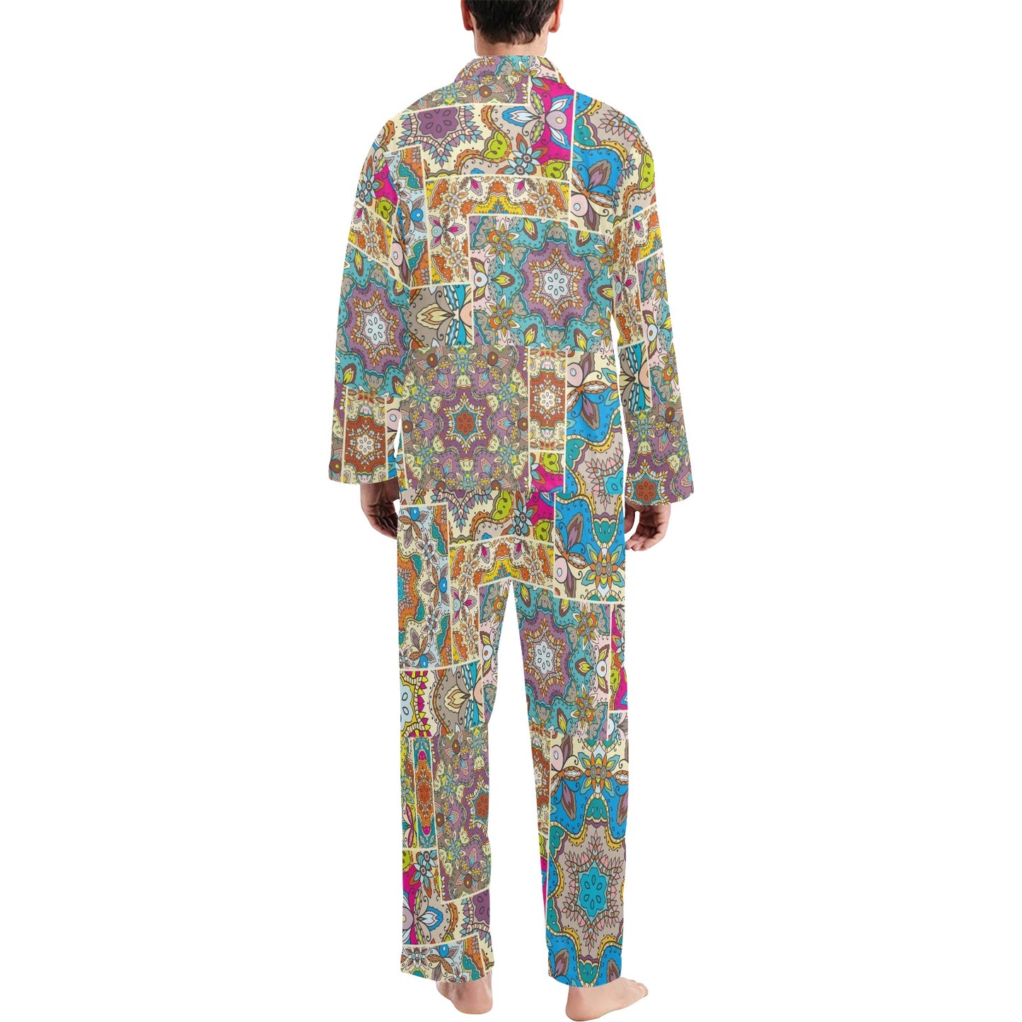 Patchwork Print Design LKS402 Men's Long Pajama Set
