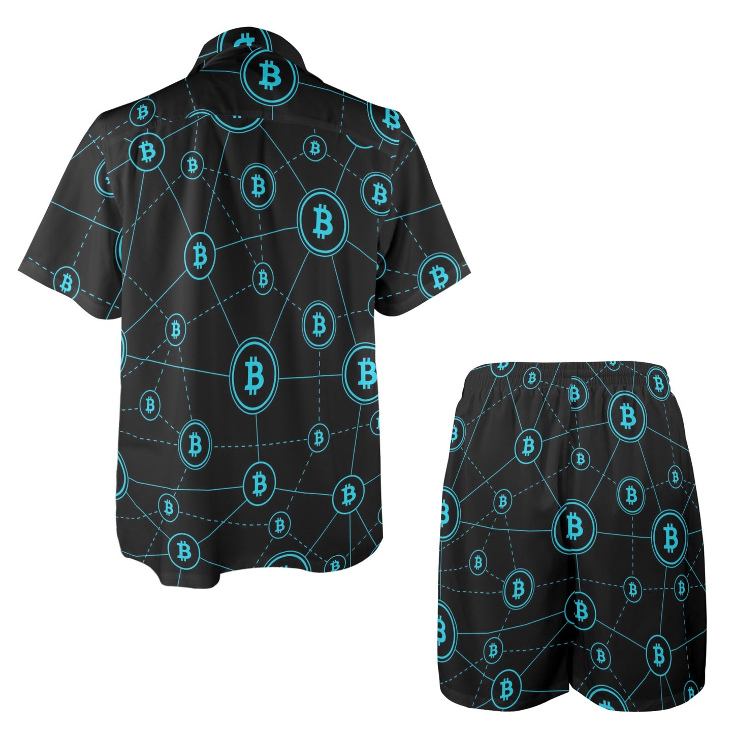 Cryptocurrency Pattern Print Design 01 Men's Beach Shirt and Shorts Set