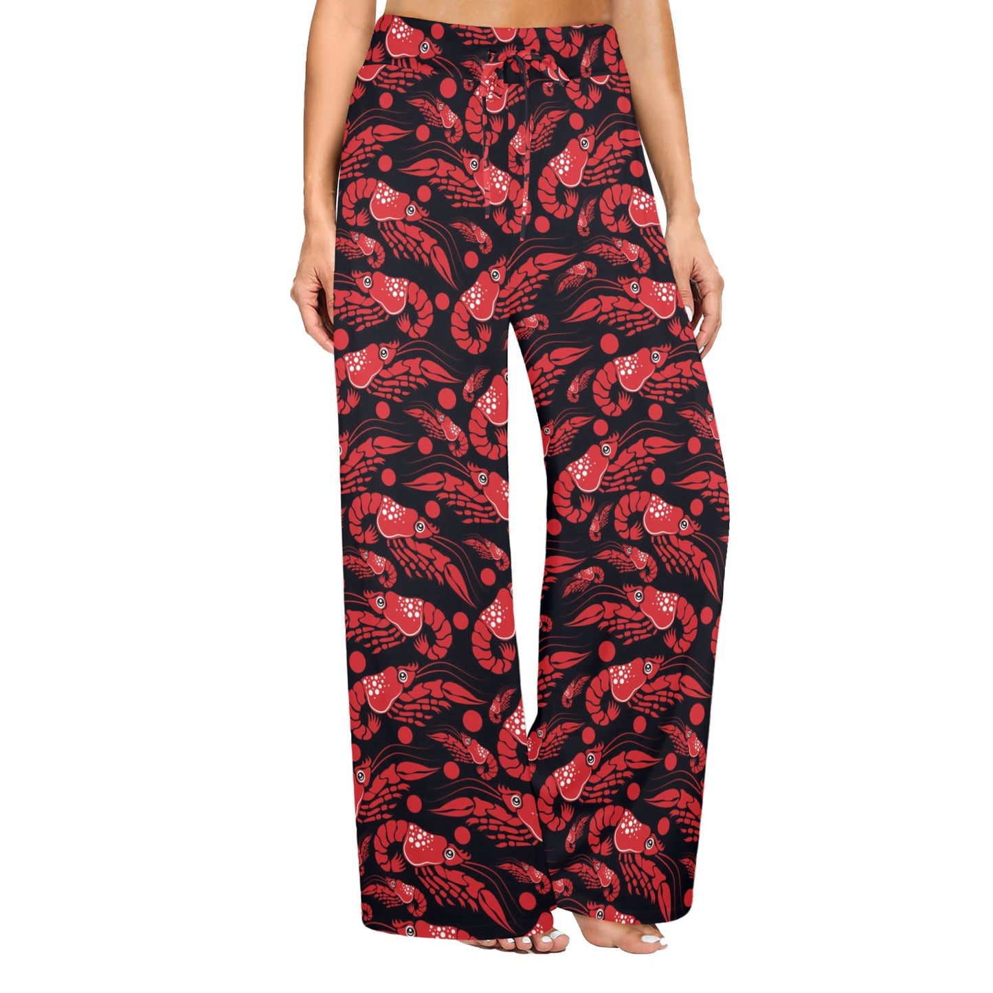 Shrimp Print Design LKS303 Women's Wide Leg Lounge Pants