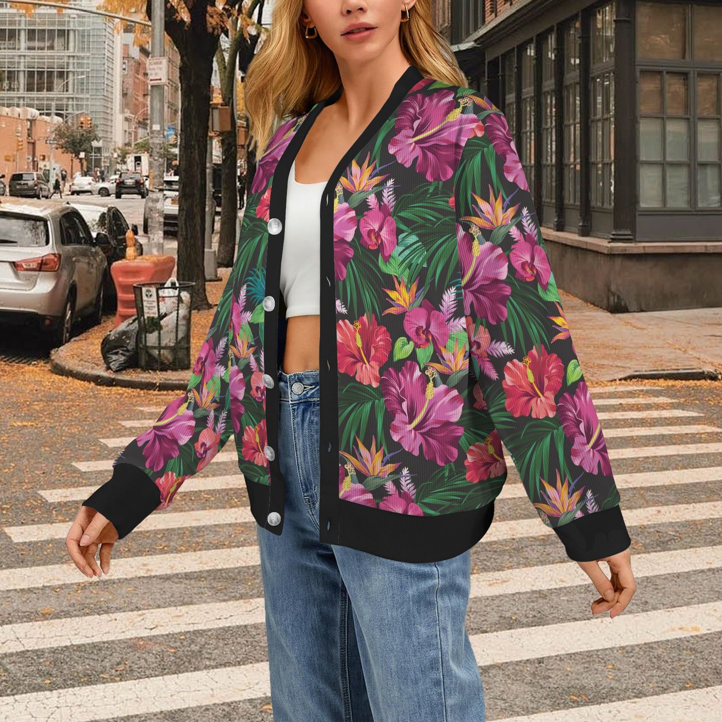 Hibiscus Hawaiian Design Print Pattern Women's Cardigan