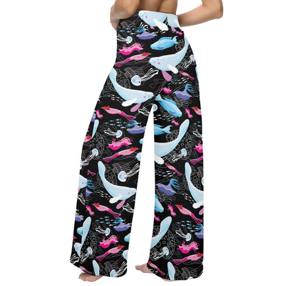 Manatee Pattern Print Design 02 Women's Wide Leg Lounge Pants