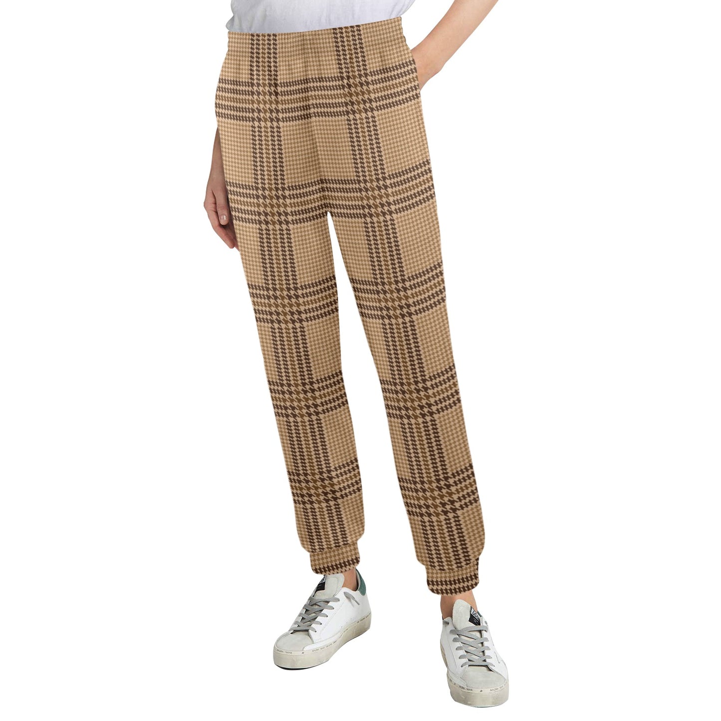 Houndstooth Brown Pattern Print Design 04 Women's Casual Track Pants