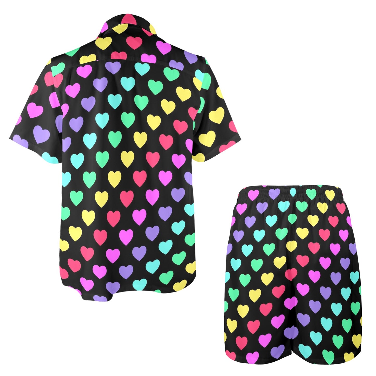 Heart Rainbow Pattern Print Design HE02 Men's Beach Shirt and Shorts Set