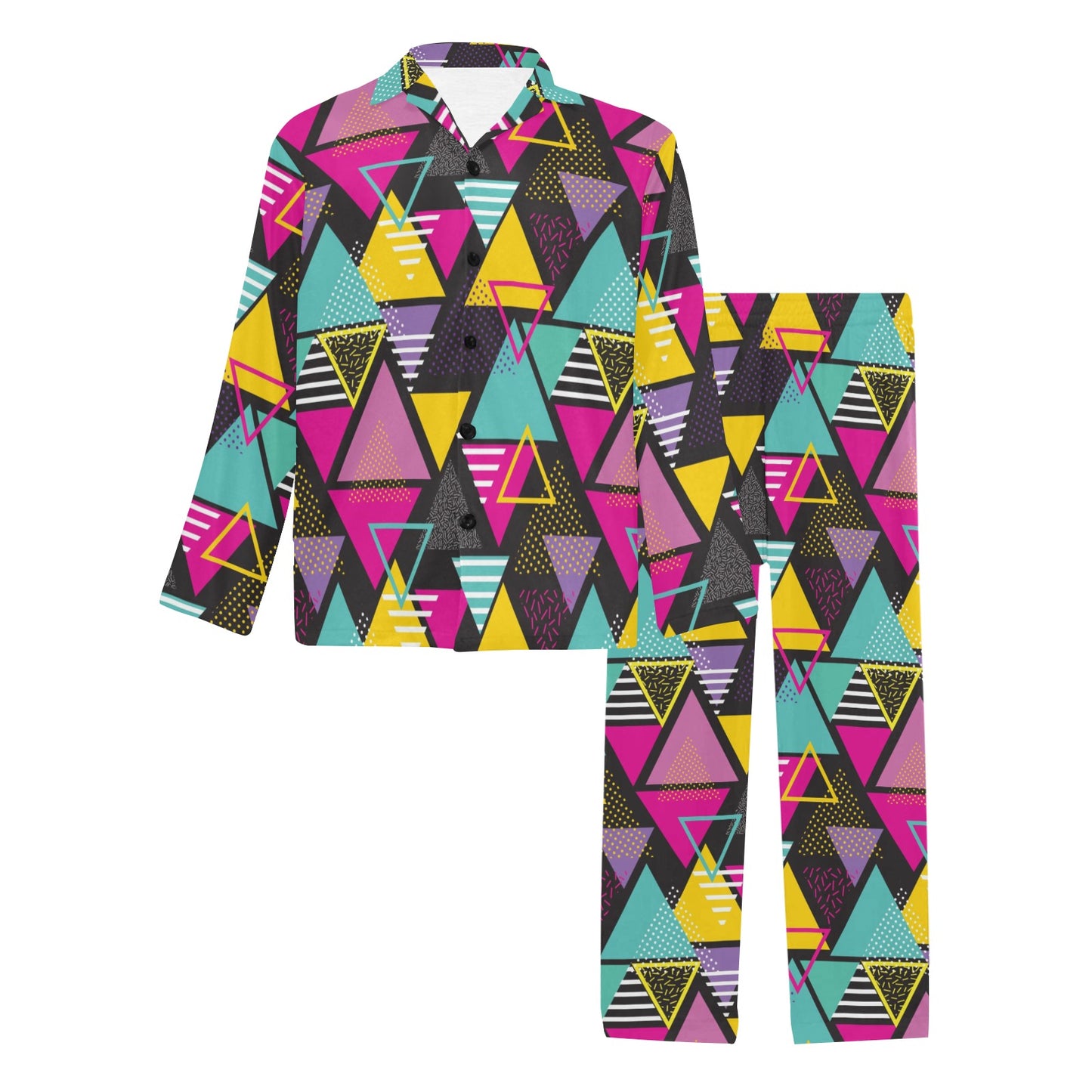 Geometric Colorful Pattern Print Design 02 Men's Long Pajama Set