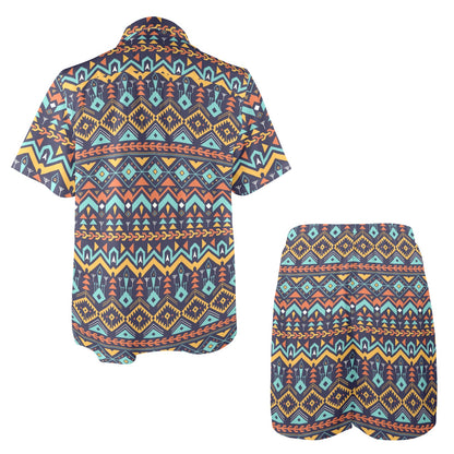 Aztec Style Print Pattern Men's Beach Shirt and Shorts Set