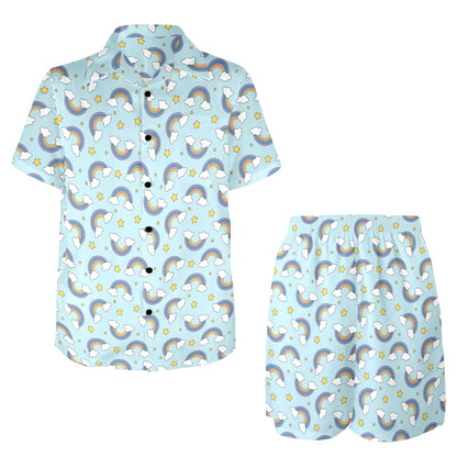 Rainbow Cloud Print Pattern Men's Beach Shirt and Shorts Set