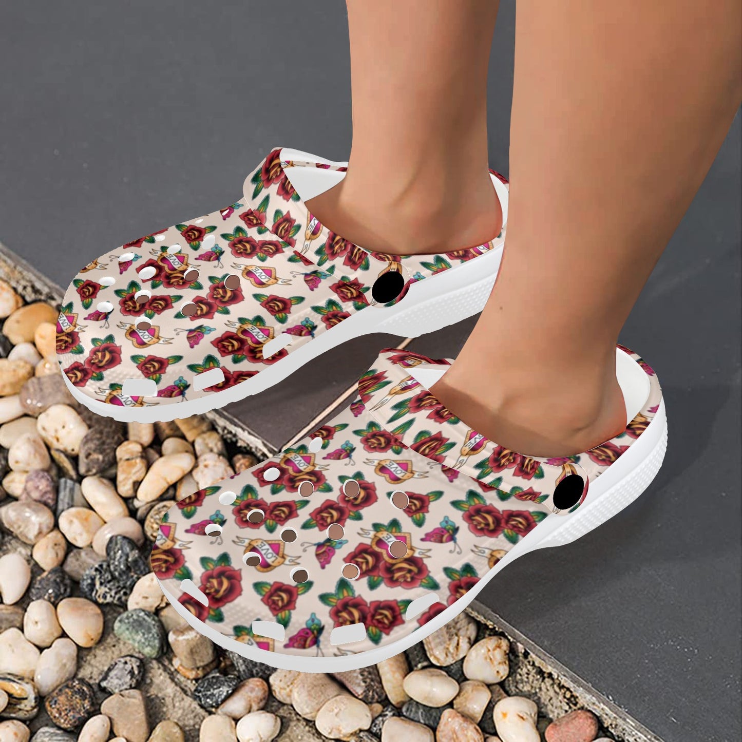 Old School Tattoo Rose Pattern Unisex Clogs Shoes