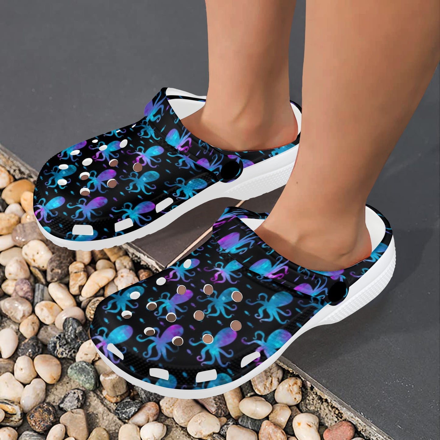 Octopus Blue Design Print Themed Unisex Clogs Shoes