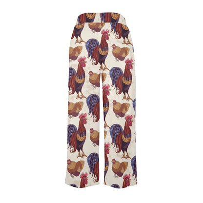Rooster Pattern Print Design A03 Women's Wide Leg Lounge Pants