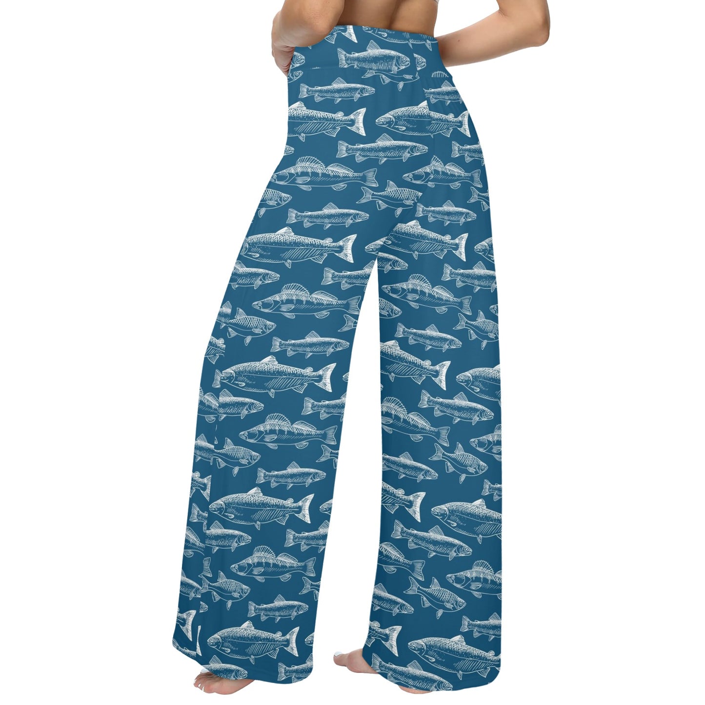 Salmon Fish Print Design LKS301 Women's Wide Leg Lounge Pants