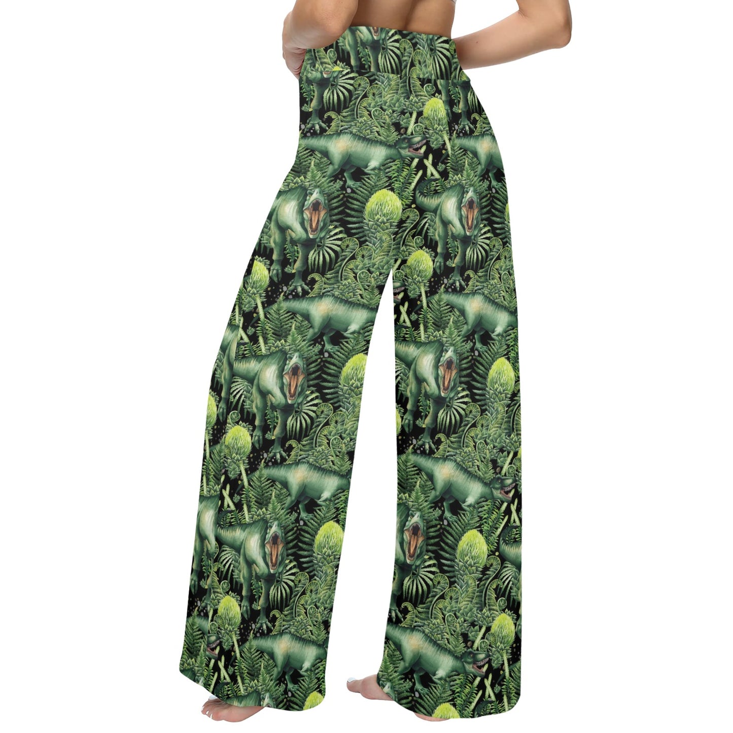 Dinosaur T Rex Print Pattern Women's Wide Leg Lounge Pants